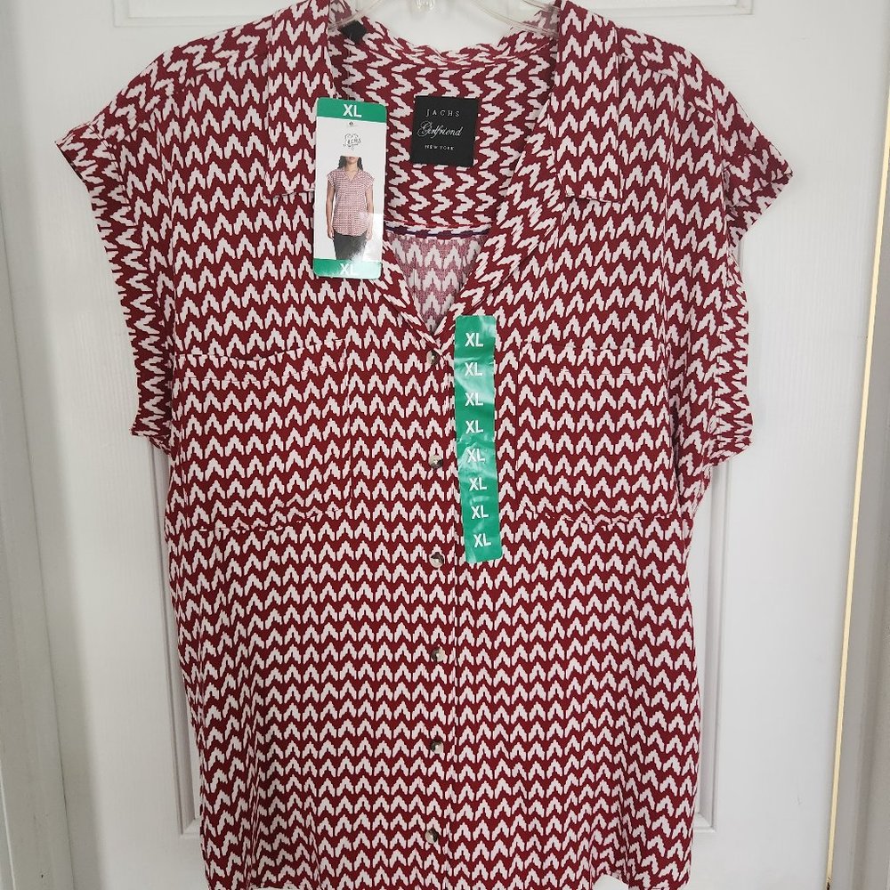 BRAND NEW JACHS GIRLFRIEND NEW YORK WOMAN'S BLOUSE SIZE XL RED/WHITE # 1629